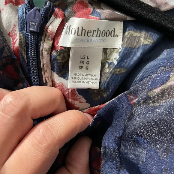 Motherhood Maternity Navy Floral Dress with Waist Ribbon Belt - Picture 5 of 7